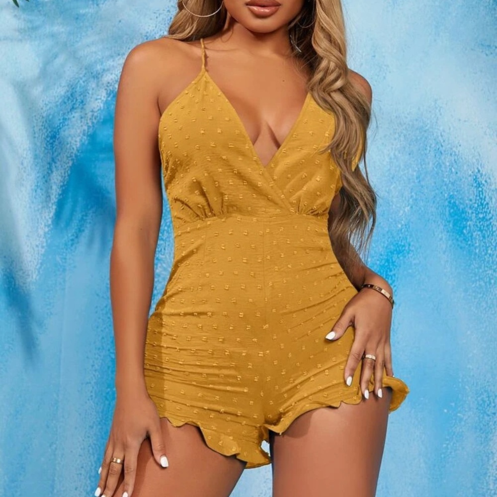 Gold ruffle trim romper